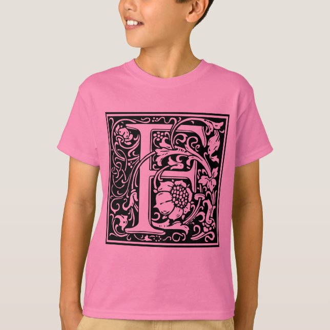 Brev F Medieval Monogram Art nouveau Tee Shirt (Framsida)