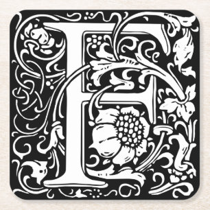 Brev F Medieval Monogram Art nouveau Underlägg Papper Kvadrat