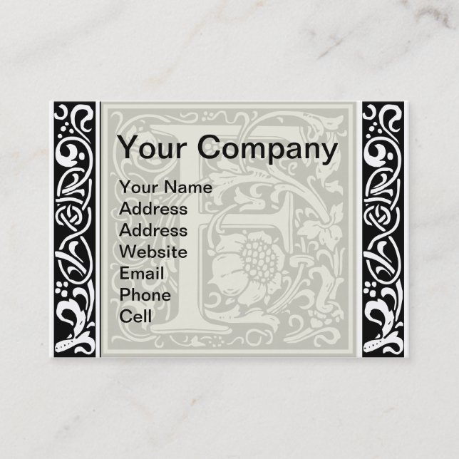 Brev F Medieval Monogram Art nouveau Visitkort (Framsida)