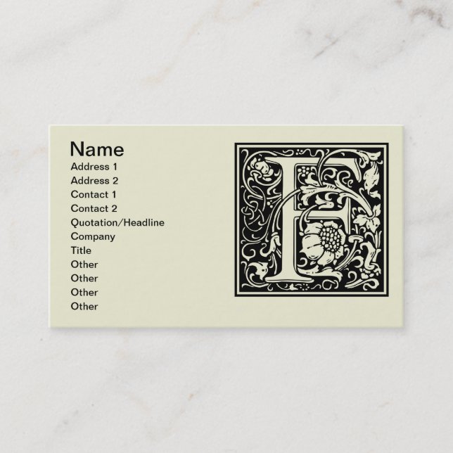 Brev F Medieval Monogram Art nouveau Visitkort (Framsida)