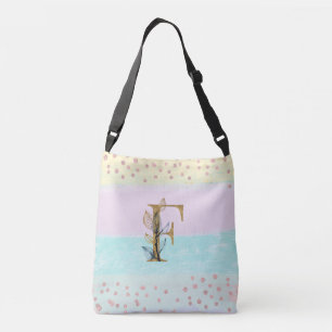 *~ BREV F Monogram Guld Glitter Pastel Färger Axelväska