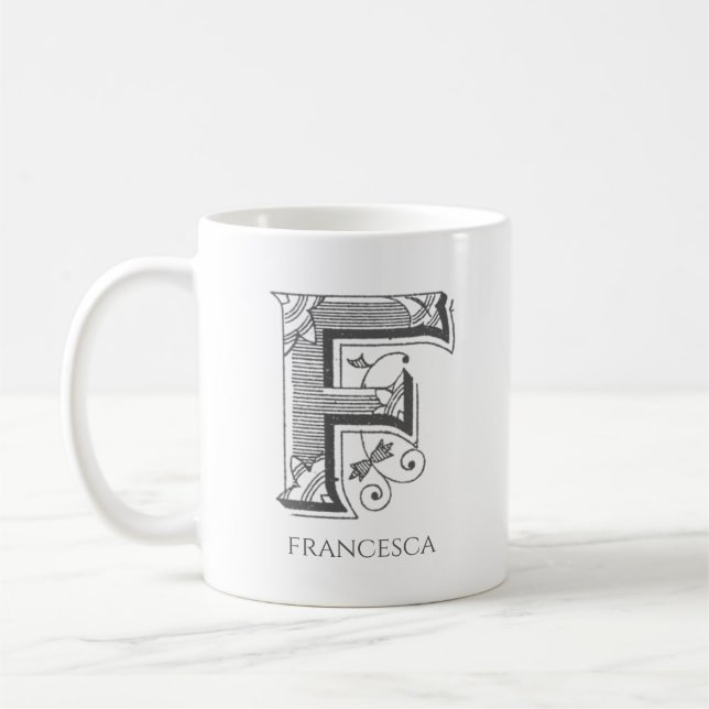 Brev F Monogram Modern Namn-kaffe Mugg (Vänster)