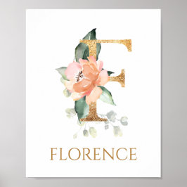 Brev F Monogram Rosa Peach ro Nursery Poster