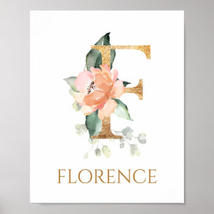Brev F Monogram Rosa Peach ro Nursery Poster