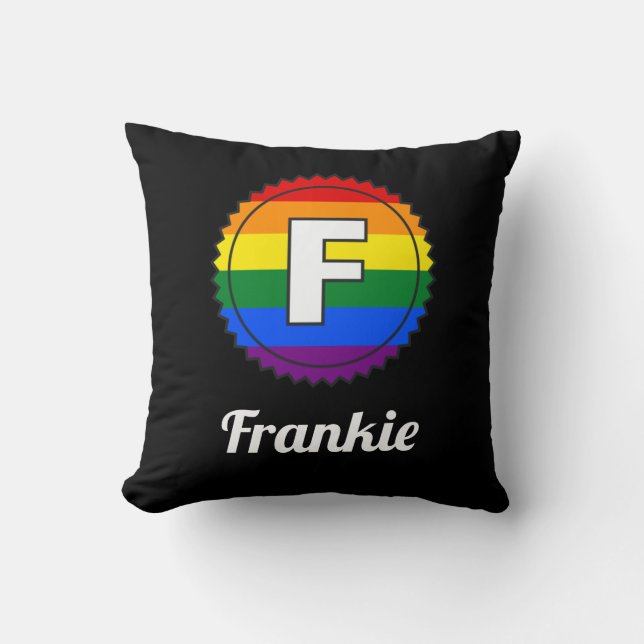Brev F Namn Gay pride Rainbow Monogram - svart Kudde (Framsida)