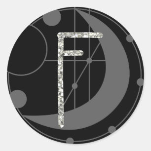 Brev F Rune Runic Monogram Geometric Måne Black Runt Klistermärke