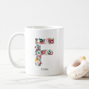 BREV F Whimsique Blommigt Brev Monogram I Mugg