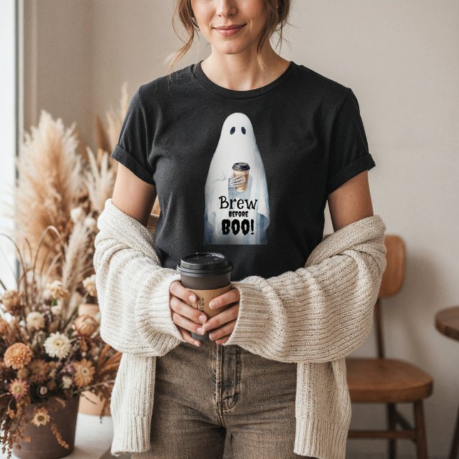 Brev före bokdeoky Ghost-kaffe Kopp Halloween T Shirt (Brew Before Boo Spooky Ghost Coffee Cup Halloween Tri-Blend Shirt)
