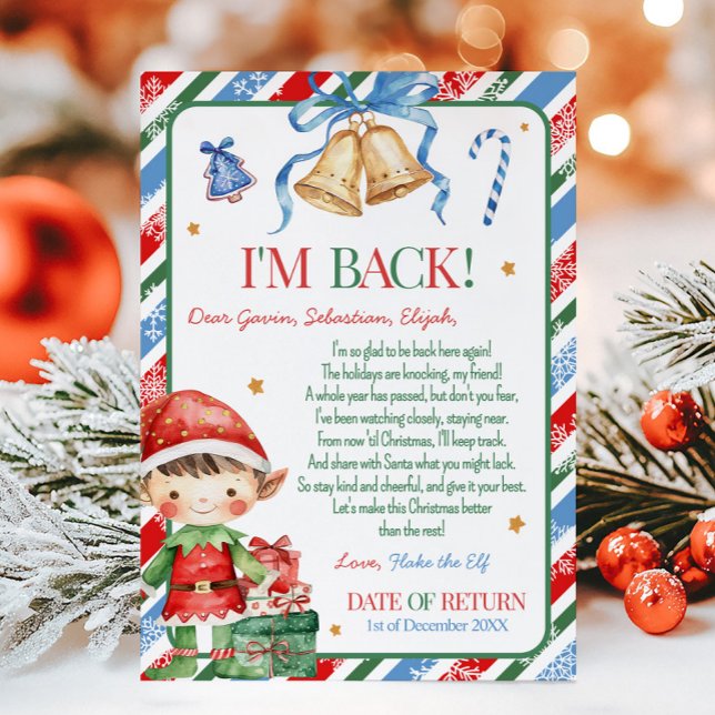 Brev från Elf Julpojken Brevkort Inbjudningar (Letter from Elf Christmas Dark Brown Hair Light Boy Letter Card )
