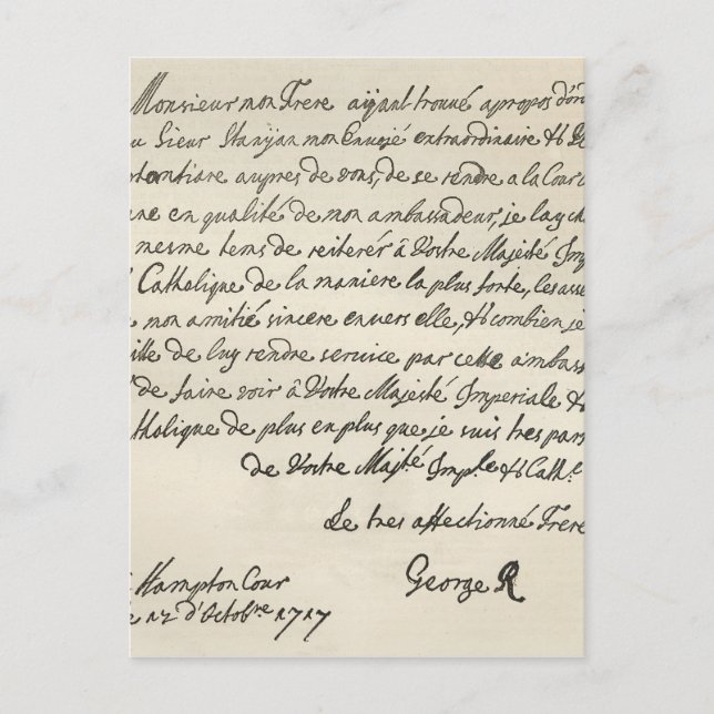 Brev från George I till Charles VI Vykort (Framsida)