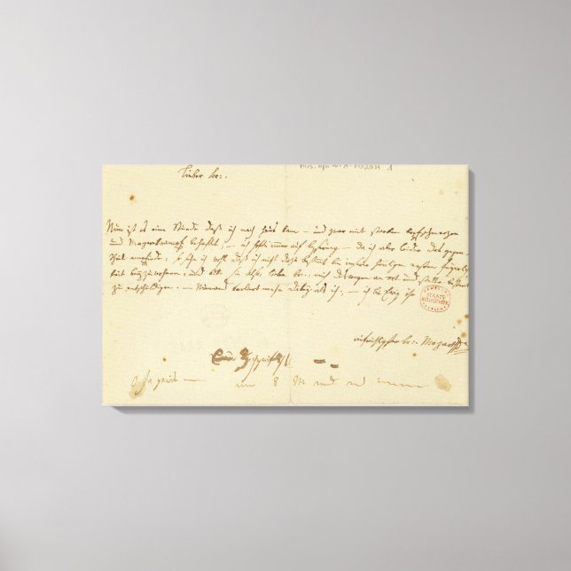 Brev från Mozart till en freemason, januari 1786 Canvastryck (Framsida)