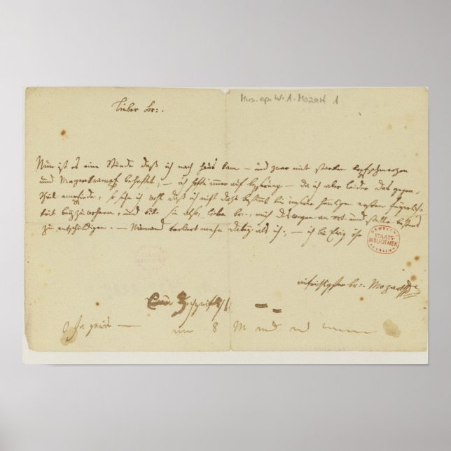 Brev från Mozart till en freemason, januari 1786 Poster (Framsidan)