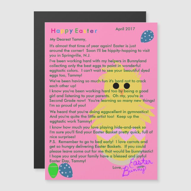 Brev från Påskhare Rosa Gult Chick Egg (Fram/baksida)