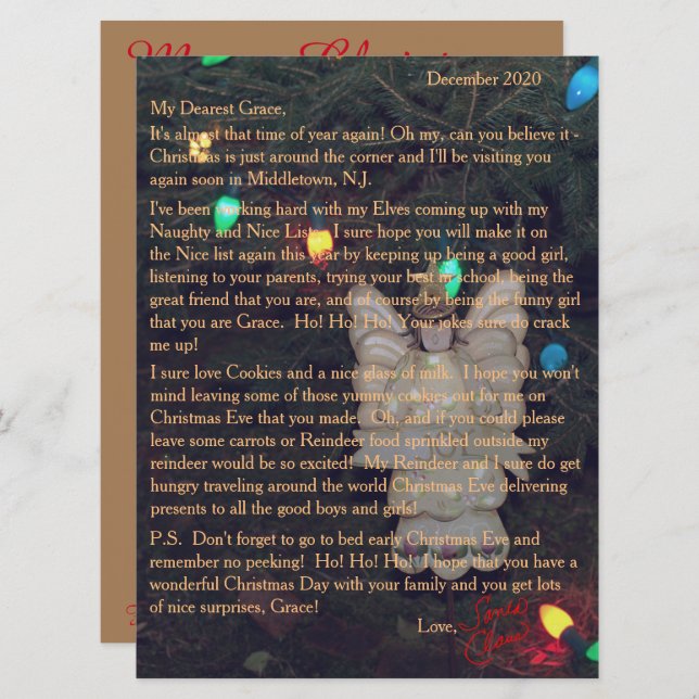 Brev från Santa Angel Ljus Julkort (Fram/baksida)