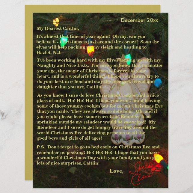 Brev från Santa Angel Ljus Older Kids (Fram/baksida)