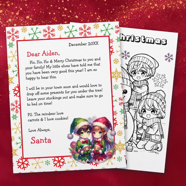 Brev från Santa Cute Watercolor Anime Elves (Skapare uppladdad)