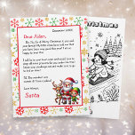Brev från Santa med färgsida på baksidan<br><div class="desc">Cute Brev från Santa för ett barn. Du kan redigera brev-texten och barnets namn och datum i avsnittet personlighet. Bakgrunden till guld,  grönt och rött snöflingor med en söt tomt,  renar och älv på framsidan och en färgsida med barn som sjunger på baksidan.</div>