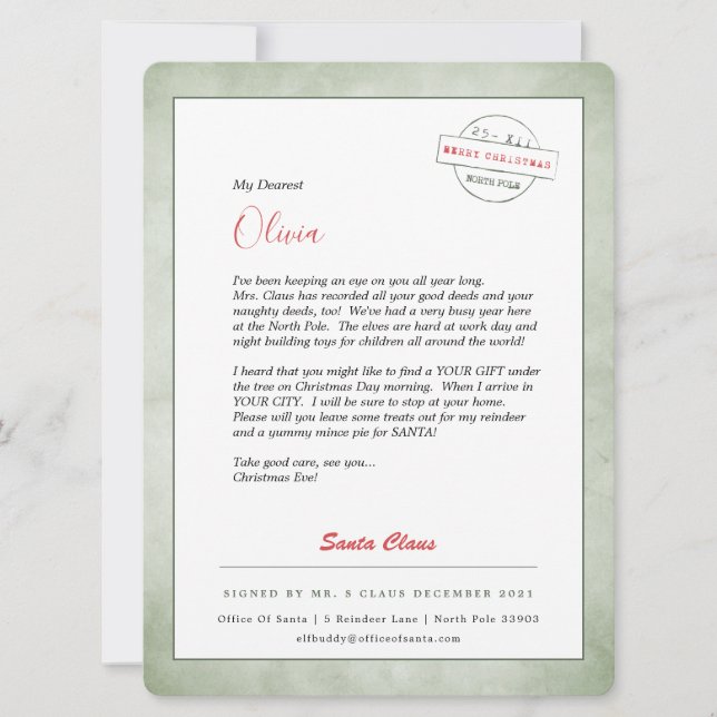 Brev från Santa North Pole Julkort (Framsida)