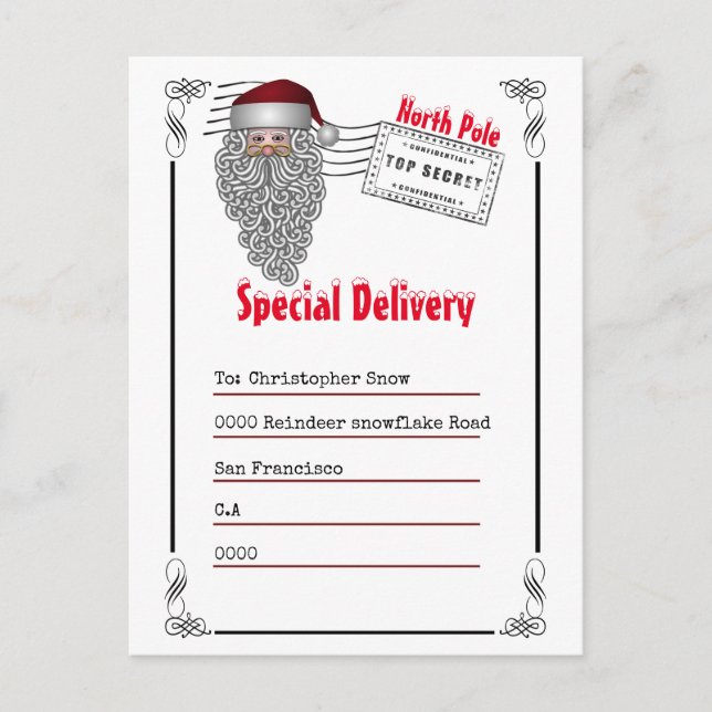 Brev från Santa North Pole till barn Vykort (Framsida)