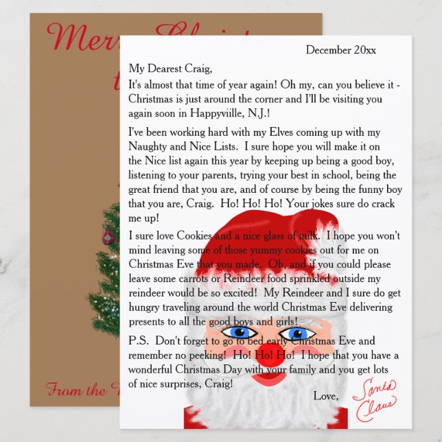 Brev från Santa Personlig Brev Julkort (Fram/baksida)