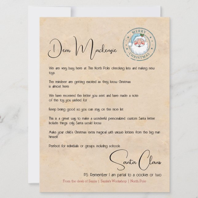 Brev från Santa Personlig Desk Julkort (Framsida)