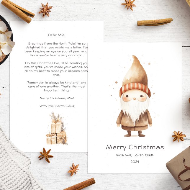 Brev från Santa till baby Cute Beige Boho Julkort (Skapare uppladdad)