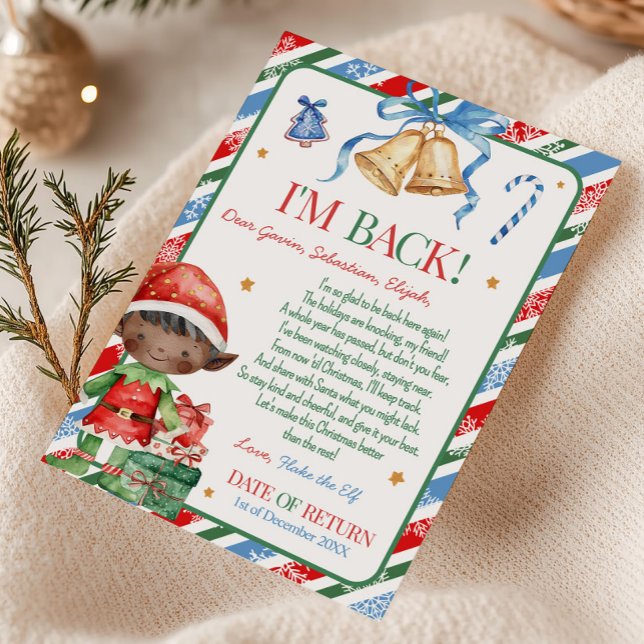Brev från tomte julpojken brevkort inbjudningar (Letter from Elf Christmas Dark Black Hair Dark Brown Boy Letter Card )