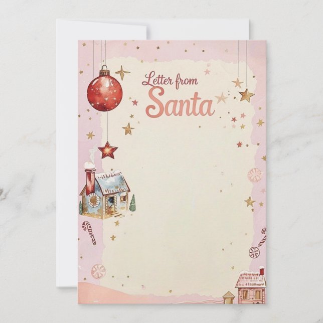 Brev från Tomte | Pastell Rosa & Guldstjärnor Inbjudningar (Framsida)