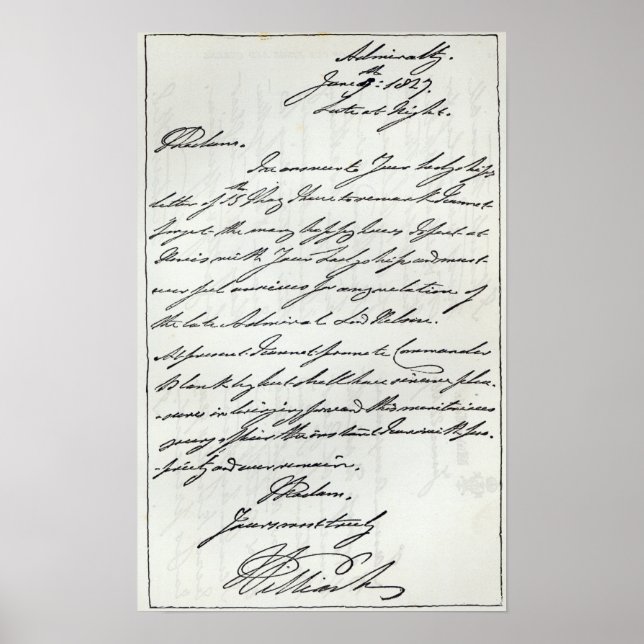 Brev från William IV till Dam Nelson Poster (Framsidan)