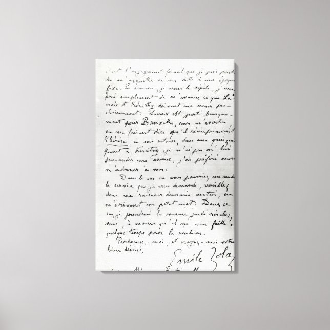 Brev från Zola till Edouard Manet 1868 Canvastryck (Framsida)