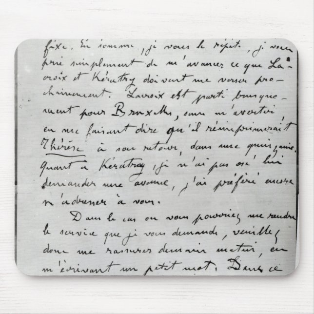 Brev från Zola till Edouard Manet 1868 Musmatta (Framsidan)