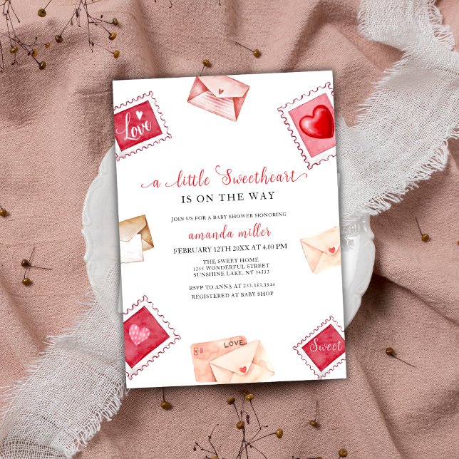 Brev Frimärke, raring Valentine Baby Shower Inbjudningar (Letter Stamp Sweetheart Valentine Baby Shower Invitation)