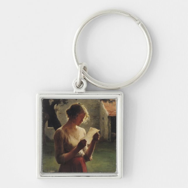 Brev Fyrkantig Silverfärgad Nyckelring (Framsidan)