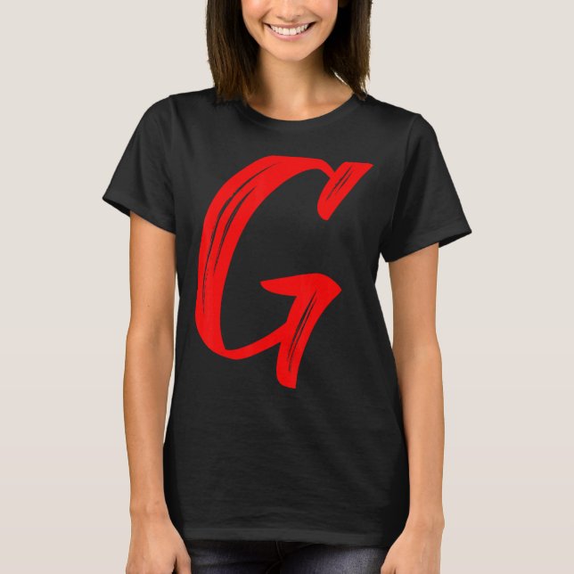 Brev G Alphabet Large Red Graphic Initial T Shirt (Framsida)