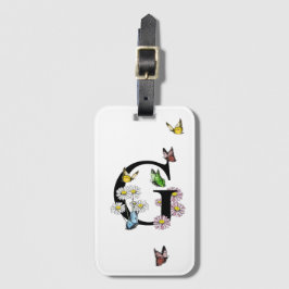 Brev G Blommigt Butterfly Monogram Initial Bagagebricka