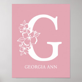 Brev G Blommigt Monogram Namn Nursery Modern Poster