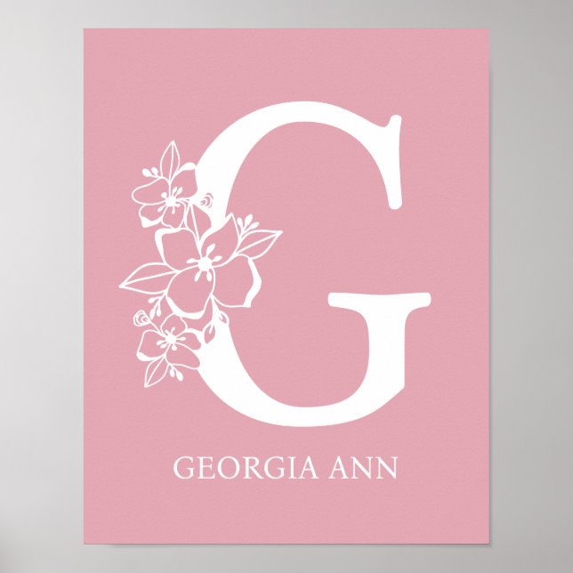 Brev G Blommigt Monogram Namn Nursery Modern Poster (Framsidan)