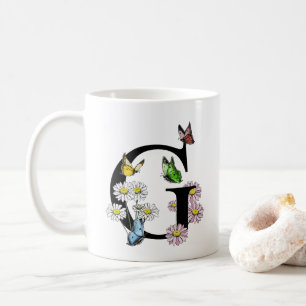Brev G Botaniskt vattenfärgsfjäril Monogram Kaffemugg