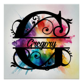 Brev 'G', Bright Rainbow Monogram, Kids Namn Perfect Poster