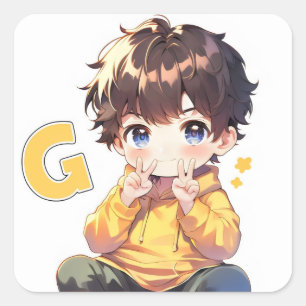 Brev G Cute Boy Anime Fyrkantigt Klistermärke
