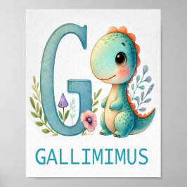 Brev G, Dinosaur Alphabet Watercolor Poster