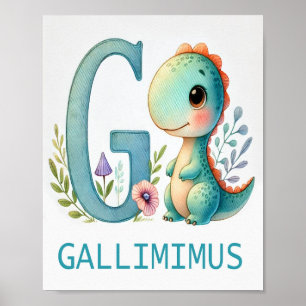 Brev G, Dinosaur Alphabet Watercolor Poster