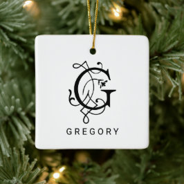 Brev G Elegant Monogram jul Ornament