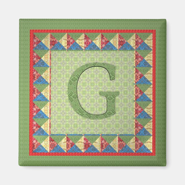 Brev G: "Fabric Quilt" Stil Initial och Mönster Magnet (Framsidan)