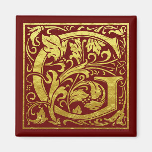 Brev G Första Brev Faux Guld Red Magnet