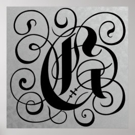 Brev G, Gothic Monogram Black Poster