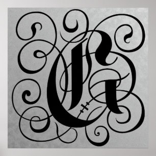 Brev G, Gothic Monogram Black Poster