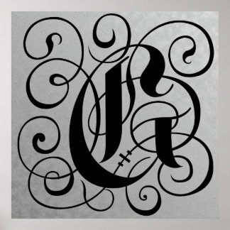 Brev G, Gothic Monogram Black Poster