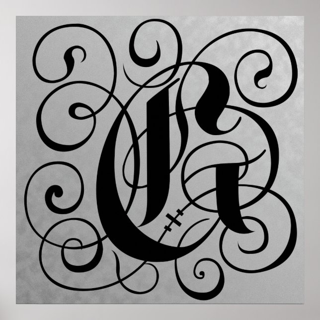 Brev G, Gothic Monogram Black Poster (Framsidan)