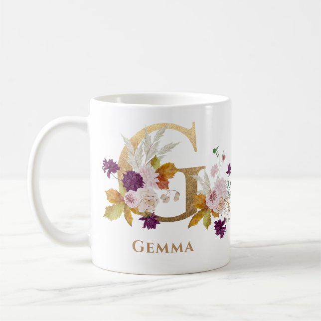 Brev G - Guld Blommigt Namn systervän till medarbe Kaffemugg (Vänster)